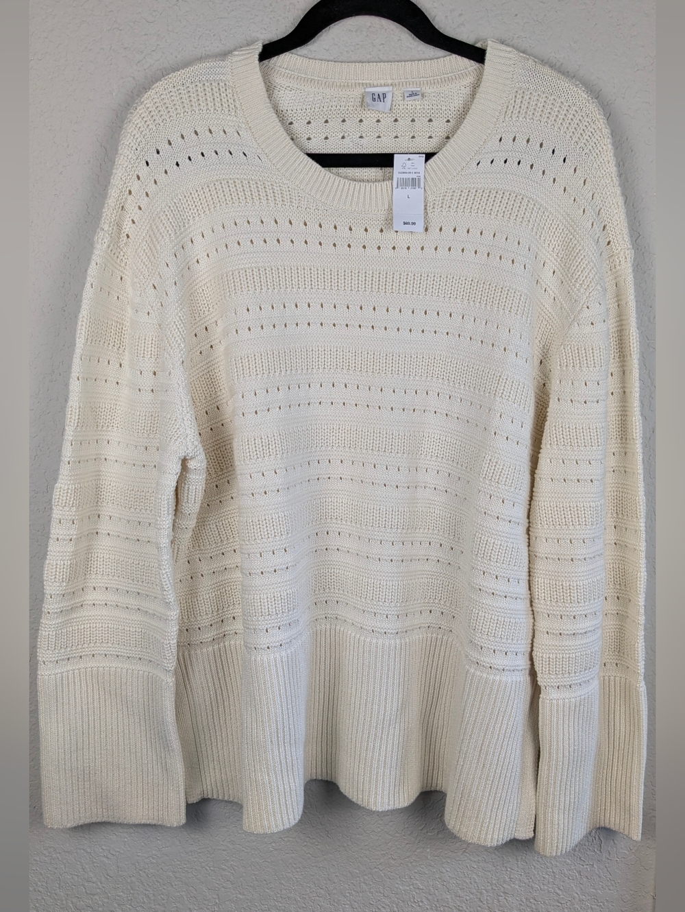 NWT GAP Heavy Knit Sweater L Cream Long Sleeve Oversized Round Neck 100% Cotton